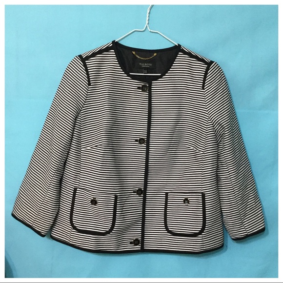 Talbots Black/White Petite Striped Blazer Sz 12WP - Picture 3 of 7